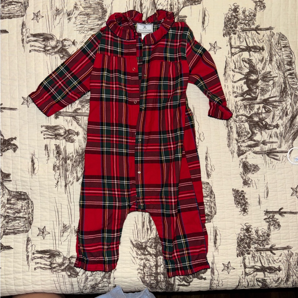 Petite Plume Baby's Brushed Twill Madeline Romper in Imperial Tartan